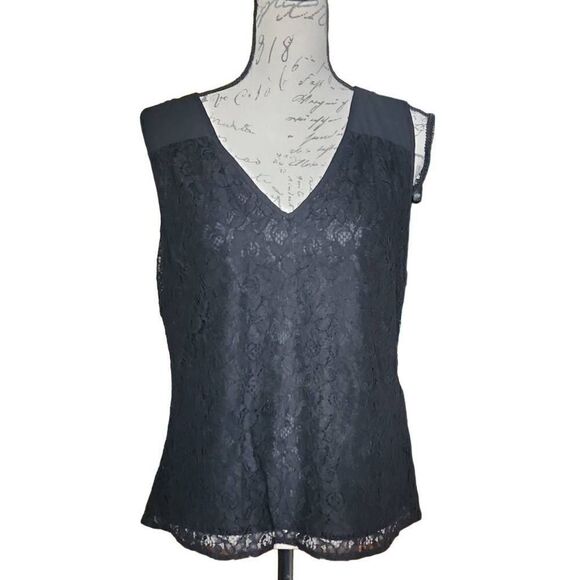Laundry by Shelli Segal Size Medium Sheer Black Lace Sleeveless Blouse - Picture 1 of 6